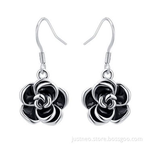 Fashion women hanging earrings, gold plated alloy with enamel decorated rose flower
